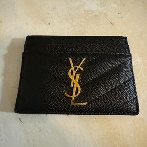 YSL Black Card Holder with Gold Emblem